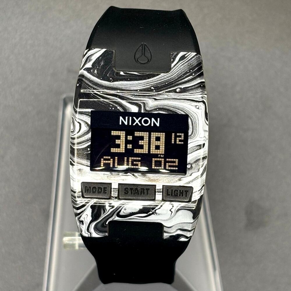 Nixon The Comp S Marbled Black White Amoeba Digital Surf Watch 100M A336